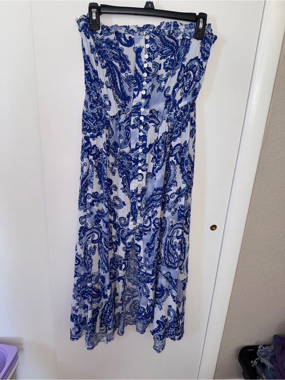 Dotti White and Blue Paisley Strapless Maxi Dress